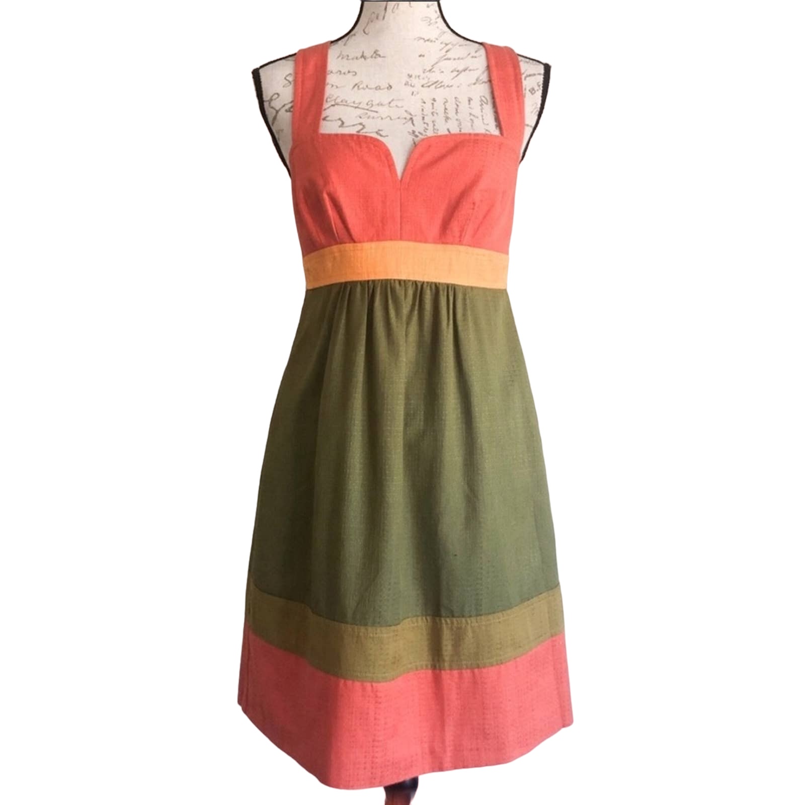 Trina Turk Silk Cotton Colorblock Stripe Orange Green Gold Tank Top Midi Dress 4